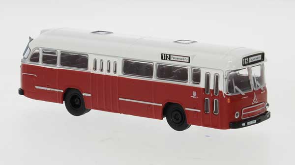 1960 Magirus Saturn II Bus - Assembled -- Hamburg, Germany, Fire Department (white, red, German Lettering)