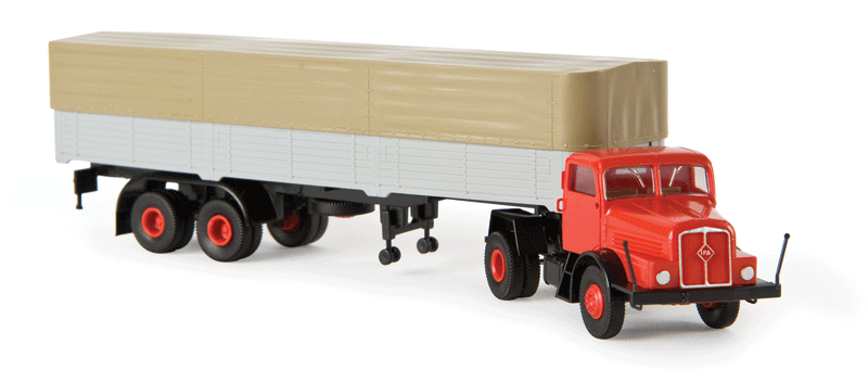 IFA Z 6 Truck Tractor w/Low-Side Trailer Economy - Assembled -- With Tarp Cover (red, gray)