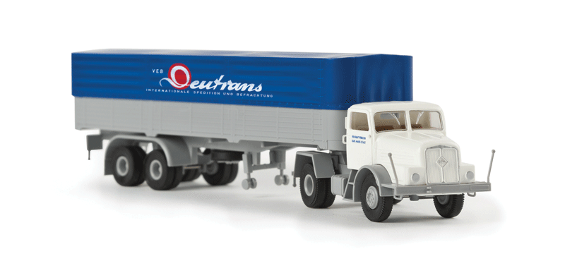 IFA Z 6 Truck Tractor w/Van Trailer - Assembled -- Deutrans Karl-Marx Stadt (blue, white, gray, German Lettering)-1