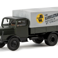 IFA S 4000-1 Low-Side Truck w/Tarp Cover - Assembled -- VEB Handelstransport Rostock (black, yellow, gray, German Lettering)