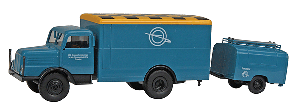 IFA S 4000 Box Delivery Truck - Assembled -- With Generator Trailer Airport Tank Service (blue, yellow, German Lettering)