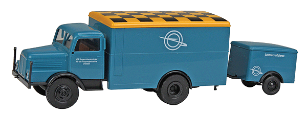 IFA S 4000 Box Delivery Truck - Assembled -- With Trailer Airport Lubricant Service (blue, yellow, German Lettering)