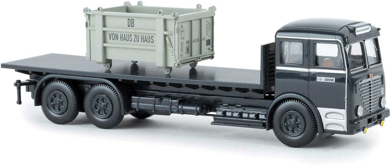 Bussing 12000 Flatbed Truck with LCL Container Load - Assembled -- German Federal Railroad DB (black, German Lettering)
