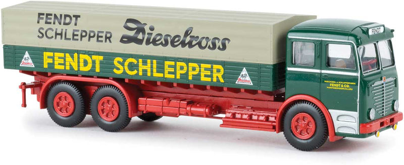 1951 Bussing 12000 Low-Side Truck with Cover - Assembled -- Fendt-Schlepper green, red, yellow, gray, German Lettering)