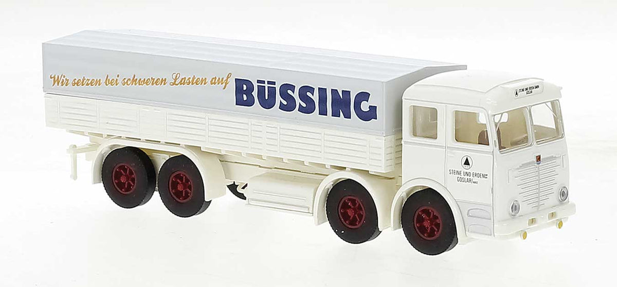 1950s Bussing 16000 Low-Side Truck with Cover - Assembled -- Steine und Erden (ivory, red, blue, German Lettering)