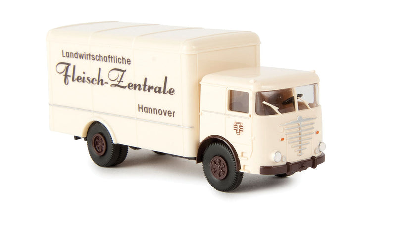 1951 Bussing 12000 Commodore Rounded Box Body Truck - Assembled -- Landw. Fleisch Zentrale (ivory, brown, German Lettering)