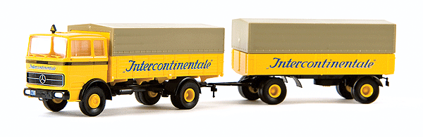Mercedes-Benz LP 1418 Tarp-Covered Truck w/Trailer - Assembled -- Intercontinentale (yellow, black, tan, German Lettering)