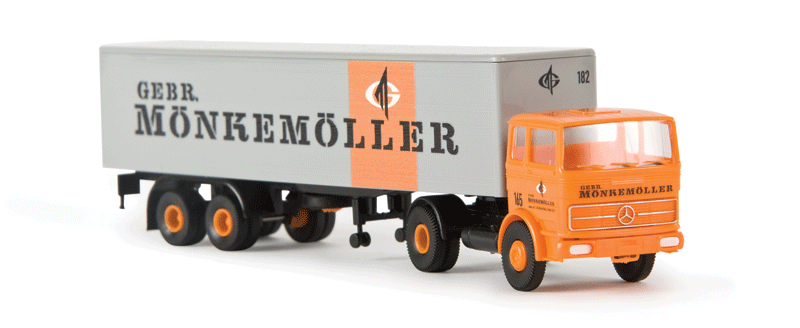 Mercedes-Benz LPS 1620 Semi Tractor w/Van Trailer - Assembled -- Monkmoller (gray, orange, black, German Lettering)-1