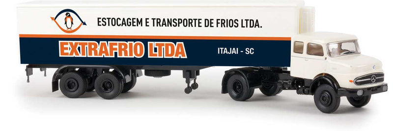 Mercedes-Benz LPS 1620 Tractor wwith Reefer Trailer - Assembled -- Extrafrio (white, blue, yellow, Brazil Portuguese Lettering)