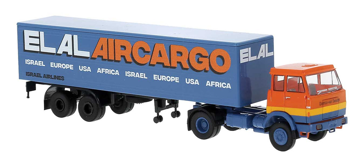 Henschel F161 Tractor with Van Trailer - Assembled -- ELAL-Aircargo (orange, blue, yellow, German Lettering)
