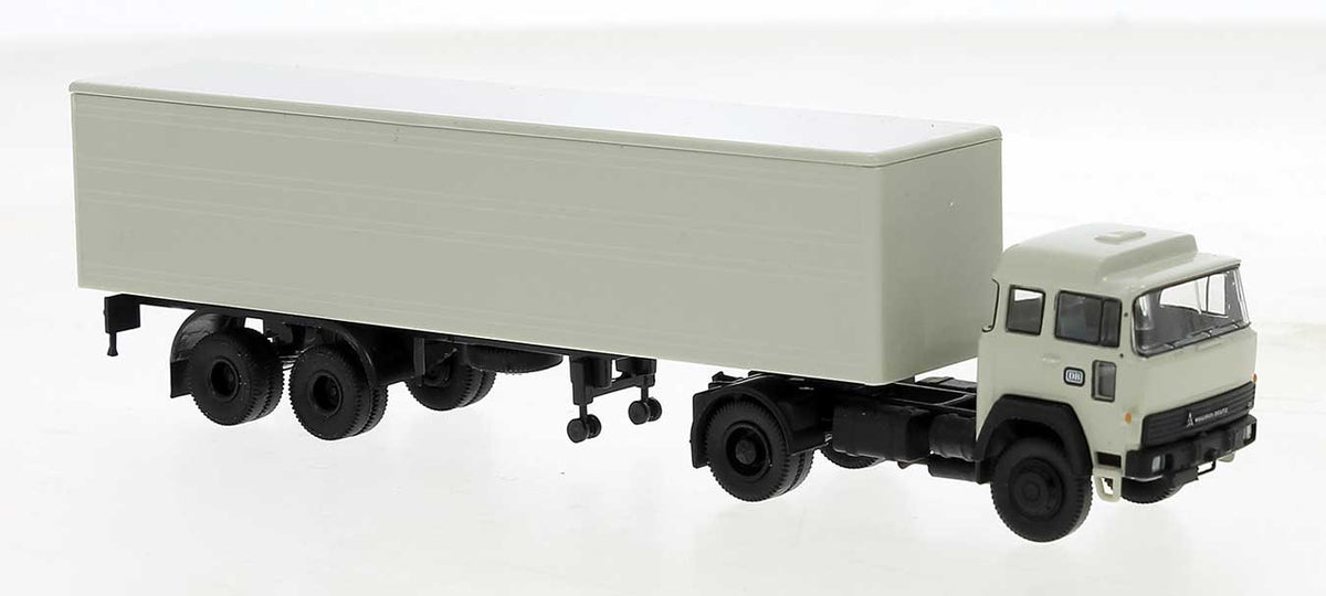 1974 Magirus 310 D16 Tractor with Van Trailer - Assembled -- German Federal Railroad DB (ivory)
