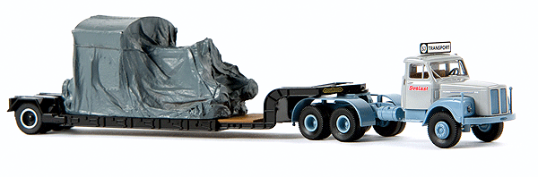 Scania Tractor - Assembled -- With Load Svelast Schwertransporter (gray, black, German Lettering)