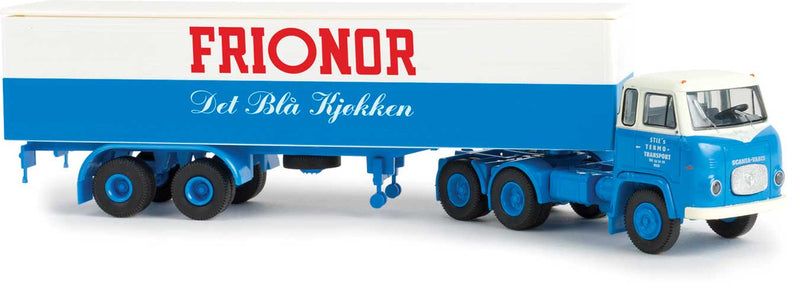 1960s Scania LBS 76 Tractor with Van Trailer - Assembled -- Sties-Frionor Version 2 (blue, white, red, Norwegian Lettering)