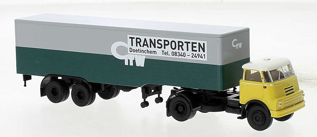 1957-1970s DAF DO 2000 Semi Tractor w/Van Trailer - Assembled -- Geldersche (beige, green, gray, Dutch Lettering)
