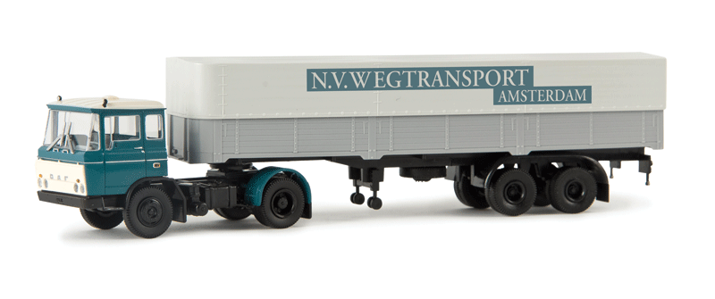 DAF FT 2600 Tractor w/Tank Trailer - Assembled -- Wegtransport (blue, white w/gray Trailer, Dutch Lettering)