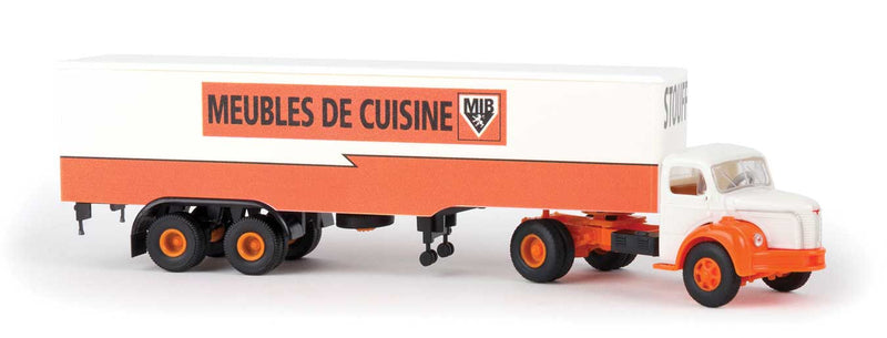 1950s Berliet TLR 8 Tractor w/Trailer - Assembled -- Stouff (oragne, white, French Lettering)