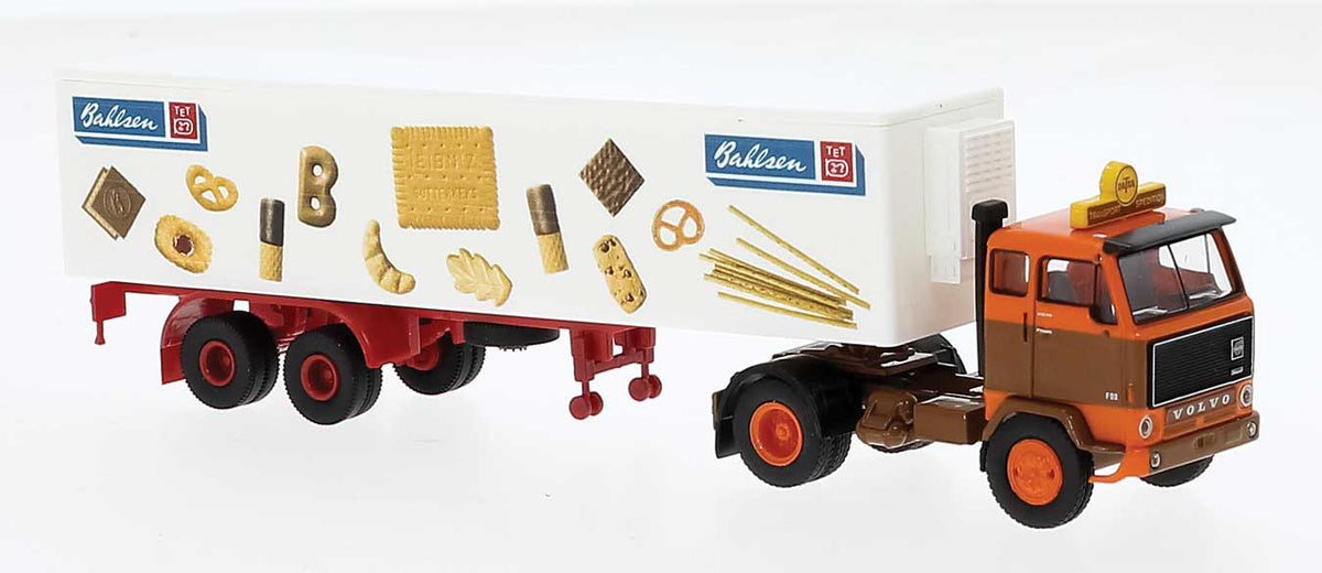 1972 Volvo F89 Tractor with Reefer Trailer - Assembled -- Bahlsen (orange, brown, white, Dutch Lettering)