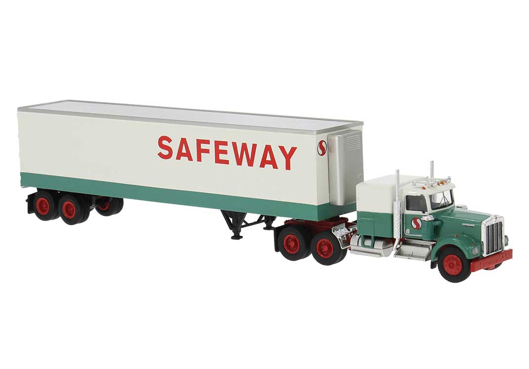 Kenworth W900 Semi Tractor w/Sleeper Cab & Reefer Trailer - Assembled -- Safeway (white, green, red)
