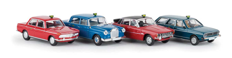 German Taxi 4-Vehicle Set 2 - Assembled -- 1 Each: Mercedes 190c, BMW, Rover, VW Passat