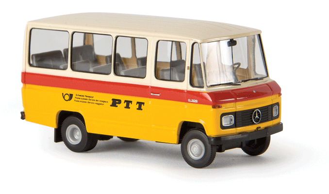 1960s-1970s Mercedes-Benz O 309 Bus - Assembled -- PTT (yellow, white, red, German Lettering)