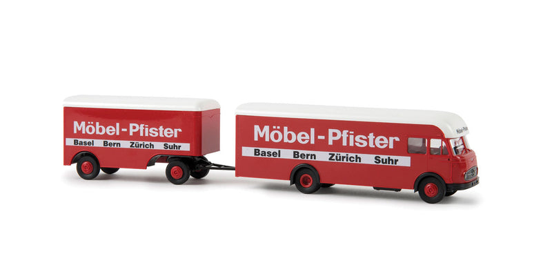 1950s Mercedes-Benz LP 322 Delivery Van w/Trailer - Assembled -- Mobel Pfister (red, white, German Lettering)