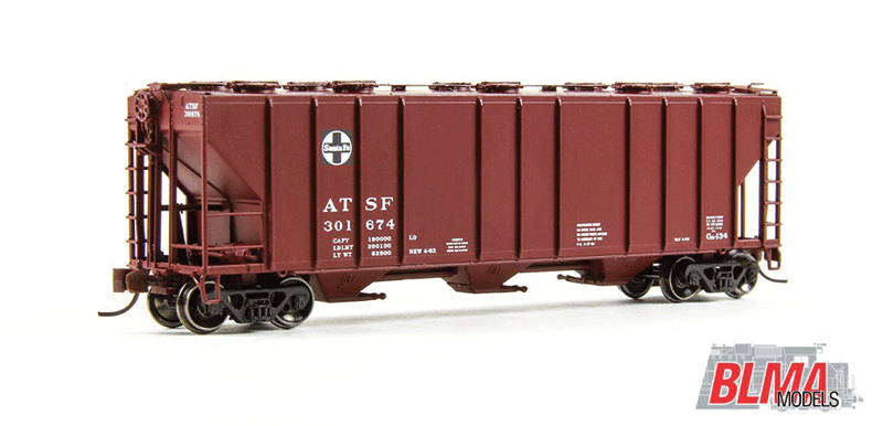 Pullman-Standard PS-2CD 4000 Cubic Foot Covered Hopper - Ready to Run -- Santa Fe #301594 (Boxcar Red, Square Logo)-1