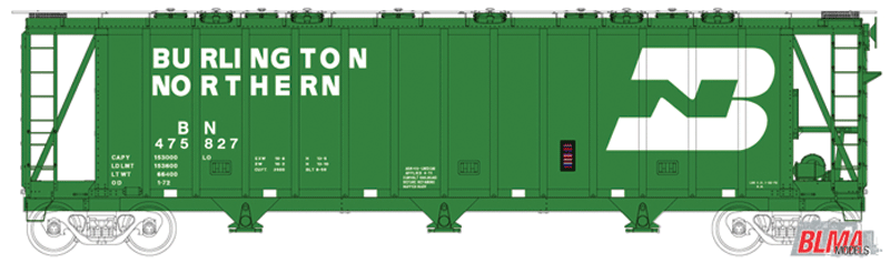 General American 3500 Dry-Flo 3-Bay Covered Hopper - Ready to Run -- Burlington Northern #475827 (Cascade Green, white, 1970s Large Logo)