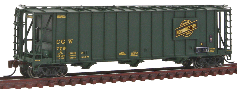 General American 3500 Dry-Flo 3-Bay Covered Hopper - Ready to Run -- Chicago Great Western #779 (green, CNW Employee Owned Logo)