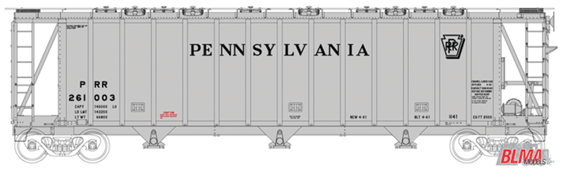 General American 3500 Dry-Flo 3-Bay Covered Hopper - Ready to Run -- Pennsylvania Railroad #261003 (gray, black Shadow Keystone Logo)