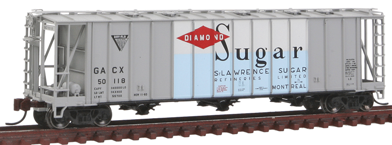 General American 3500 Dry-Flo 3-Bay Covered Hopper - Ready to Run -- Diamond Sugar GACX #50118 (gray, blue, white, red, Billboard Lettering)