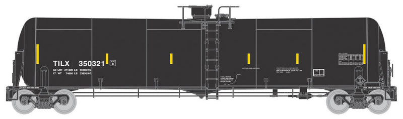 TrinityRail 31,000-Gallon Crude Oil Tank Car - Ready to Run -- Trinity Industries Leasing TILX #350618 (black, yellow Conspicuity Marks)
