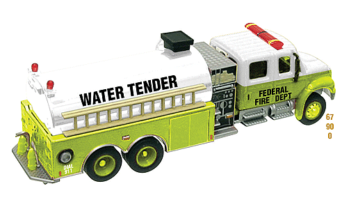 American Trucks - Emergency International(R) 4300 2-Axle Crew Cab Fire Tanker -- Yellow w/White Cab Roof, Silver Tank