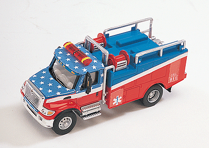 Emergency - International 7000 2-Axle Brush Fire Truck -- Memorial Scheme - Red w/Blue Flag
