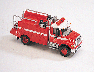Emergency - International 7000 2-Axle Brush Fire Truck -- Red Cab w/White Roof, Red Body