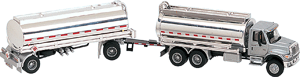 American Trucks - International 7000 3-Axle Tanker w/2-Axle Tank Trailer -- Silver Cab, Tank & Trailer