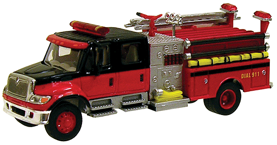 American Trucks - International(R) 7000 2-Axle Crew Cab City Fire Engine -- Red Cab w/Black Roof; Red Body
