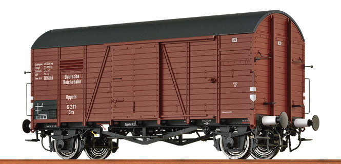 DB Type Gms 30 Oppeln Wood Boxcar - Ready to Run -- German Federal Railway DRG #6 211 (Era II, Boxcar Red, black, German Letteri