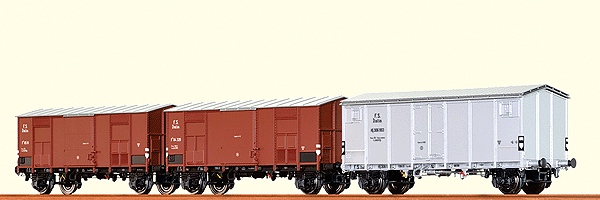 Type Gcg Peak-Roofed Steel Boxcar 3-Pack - Ready to Run -- Italian State Railways FS #306 993, 114 329, 115 111 (2 brown, 1 silver)