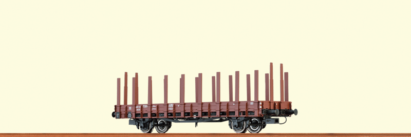 Type Rr 20 Wood Flatcar w/Stakes - Ready to Run -- German Federal Railroad DB #408 522 (Era III, Boxcar Red)
