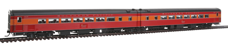 Southern Pacific 1953 Coast Daylight Articulated Chair Car No Skirts -- Southern Pacific #W2482/#M2481 (Daylight, orange, red, black)