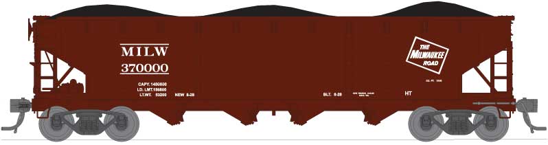 ARA/AAR 70-Ton 4-Bay Hopper w/Load 4-Pack - Ready to Run -- Milwaukee Road Set B (Boxcar Red, Stencil TMR Logo)