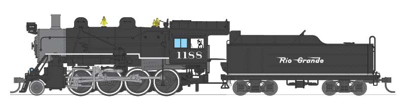 Baldwin 2-8-0 Consolidation w/Sound, DCC & Smoke - Paragon2 -- Denver & Rio Grande Western #1188 (black, graphite, Flying Grande)