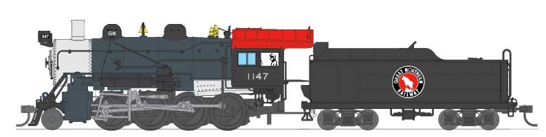 Baldwin 2-8-0 Consolidation w/Sound, DCC & Smoke - Paragon2 -- Great Northern #1141 (black, greenm silver, Boxcar Red)