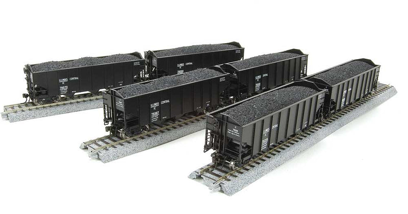 N&W Class H2A 3-Bay Hopper w/Load 6-Pack - Ready to Run -- Illinois Central Set A (black)