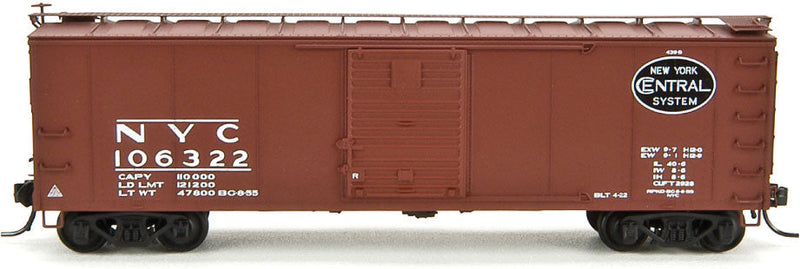 NYC 40' Steel Boxcar w/7-8 Corrugated Ends - Ready to Run -- New York Central 105065 (Boxcar Red, black, Post-1955 Gothic Lettering)