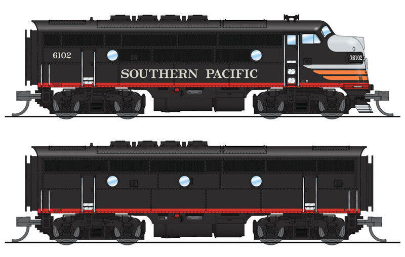 EMD F3 A-B Phase IIa Set w/Sound & DCC - Paragon3 -- Southern Pacific #6102A, 6102B (Black Widow, black, silver, orange, red)