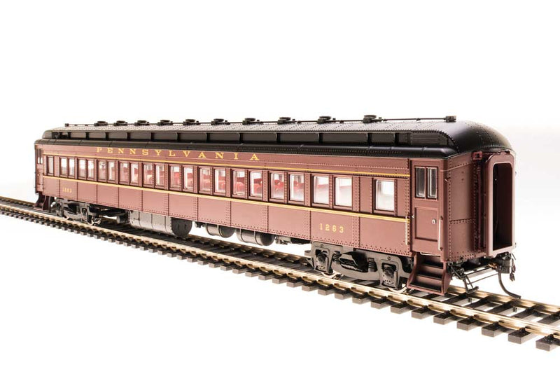 PRR Class P70 Heavyweight Coach, No Air Conditioning - Ready to Run -- Pennsylvania Railroad #1263 (Tuscan, black; Buff Lettering)