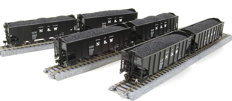 Class H2a 3-Bay Hopper w/Load 6-Pack - Ready to Run -- Norfolk & Western (Set P; black; Block N&W, 17" Lettering)