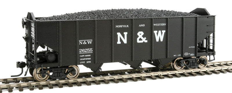 Class H2a 3-Bay Hopper w/Load 6-Pack - Ready to Run -- Norfolk & Western Set R (black, Block N&W, 24" Lettering)
