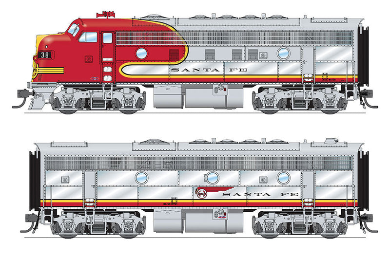 EMD F7 A-B Phase I Set w/Sound & DCC - Paragon3 -- Santa Fe #38L, 38A (Warbonnet; silver, red)